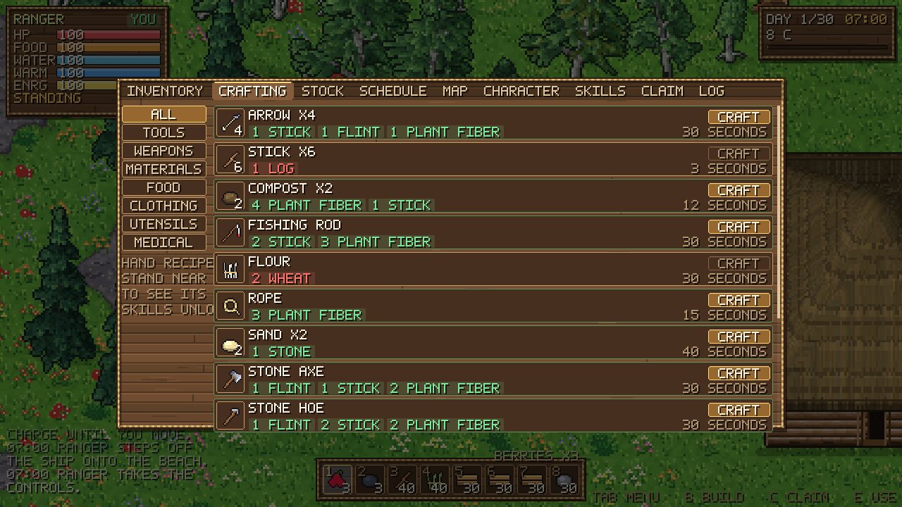 The crafting screen